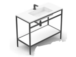 Meuble vasque avec une structure en métal noir lui conférant un style industriel. Le plan vasque blanc apporte une touche contemporaine. Ce meuble de salle de bain est à la fois pratique et esthétique, et s'intègre dans tous les types d'intérieurs.